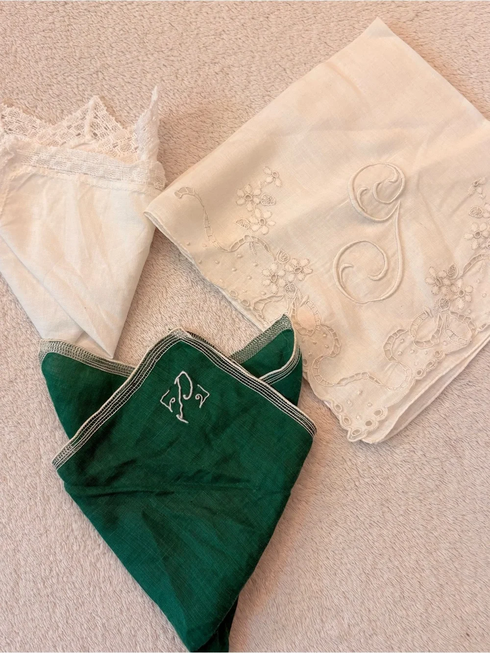 3 Vintage Handkerchiefs — cotton and linen — Pristine